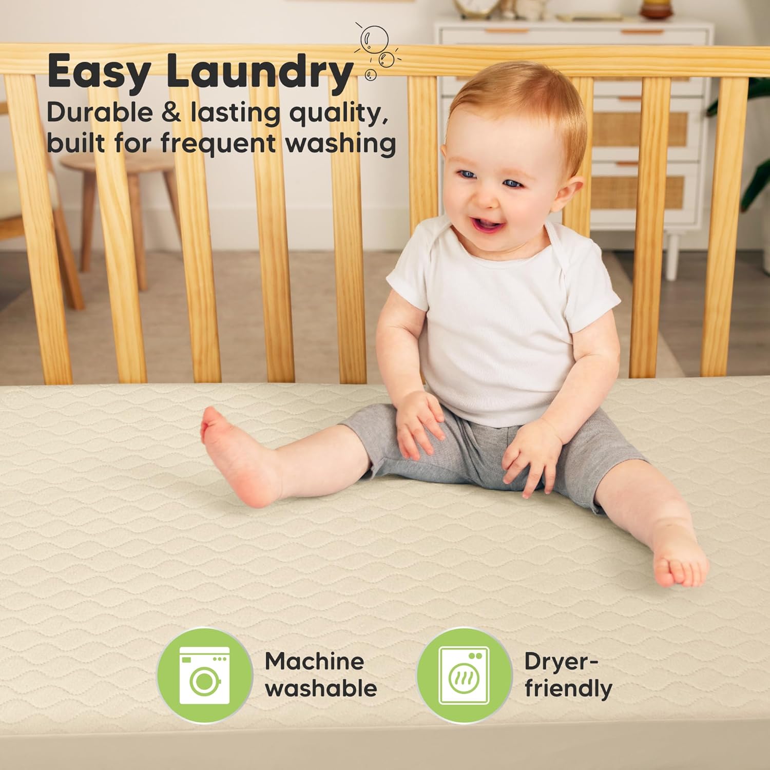 Skiennix 2-Pack Waterproof Crib Mattress Protector - Soft Quilted Cotton, 52" x 28", Machine Washable, Easy Fit
