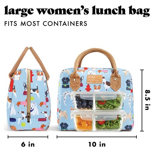 Fit & Fresh Insulated Lunch Bag for Women - Large Leakproof & Stain-Resistant Box With Containers, Zipper Closure - Bloomington, Dogs Theme