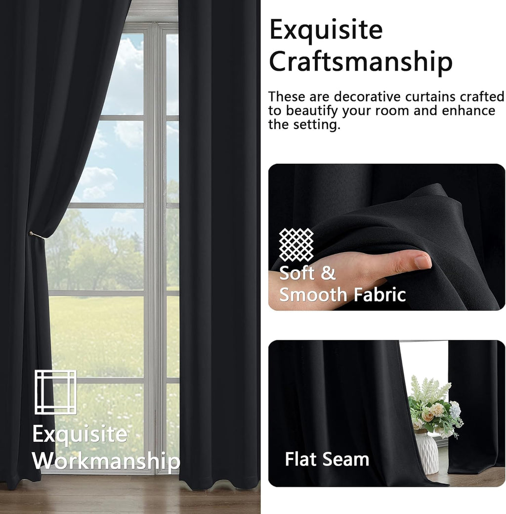 Simplebrand Blackout Curtains - Thermal Insulated Room Darkening Drapes, 63 Inch Length, 2 Panels Set