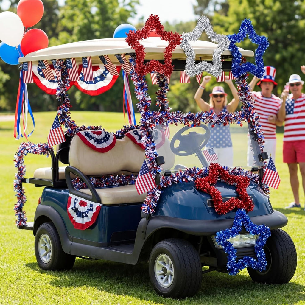 Patriotic Tinsel Wreath by 3 Pcs | 4th of July Red, White, and Blue Garland for Home Decor
