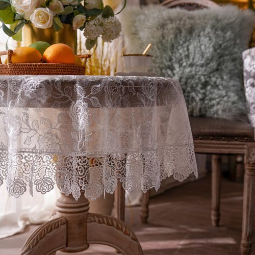 ARTABLE Rectangle Small Table Cloth Lace Macrame Vintage Tablecloth Shabby Chic Embroidered Oblong Table Cover for Wedding Banquet Holiday Long Dinner Tables (Offwhite, 43 Inch Round)