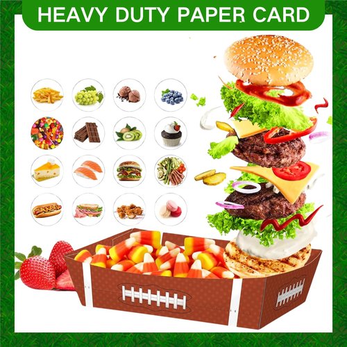 Glazeal 48Pcs Football Party Supplies, 36pcs Disposable Football Paper Trays Plates with 12pcs Popcorn Box for Football Theme Party Favors Gameday Birthday Sport Party Decor