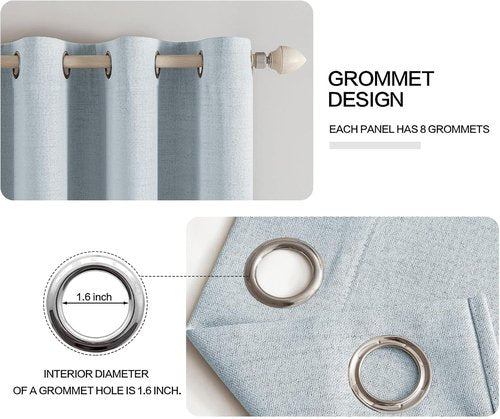 MIULEE 90-Inch Linen Textured Curtains - 100% Blackout Thermal Insulated Chambray Blue | Luxury Room Darkening Drapes (2 Panels)