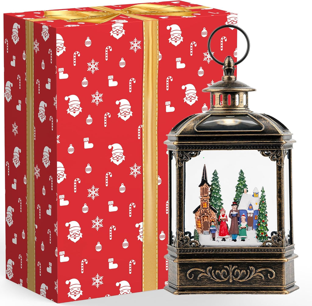 VISFLAIR Musical Snow Globe Lantern | Lighted Church Carolers Christmas Decoration - Battery or USB Powered