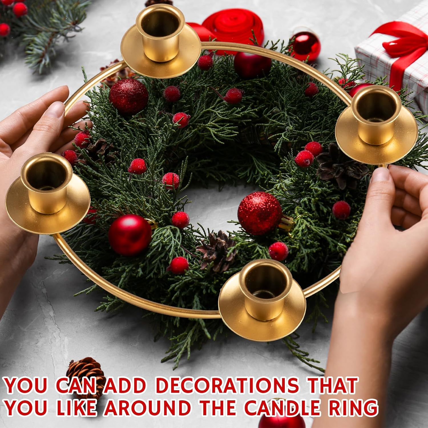 Regine Switzerland Christmas Advent Wreath Ring - Gold Metal Candle Holder Set of 4