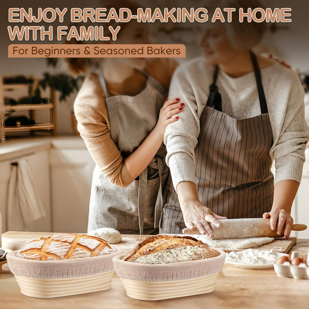 TeamFar Sourdough Bread Proofing Basket Set - 10 Inch Oval Baking Supplies with Liner for Dough Fermentation