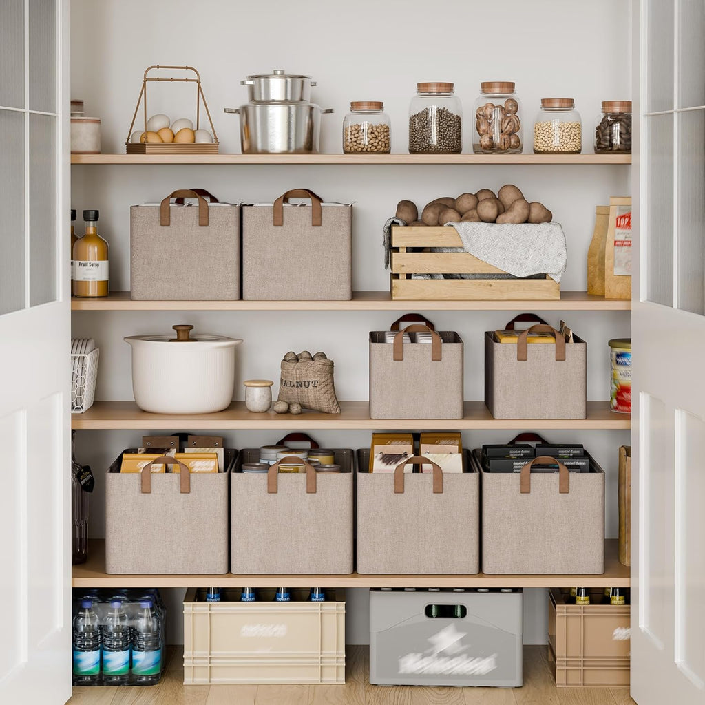 StorageWorks Fabric Storage Bins - Large Closet Baskets with Metal Frame | Brown & Beige, 2-Pack