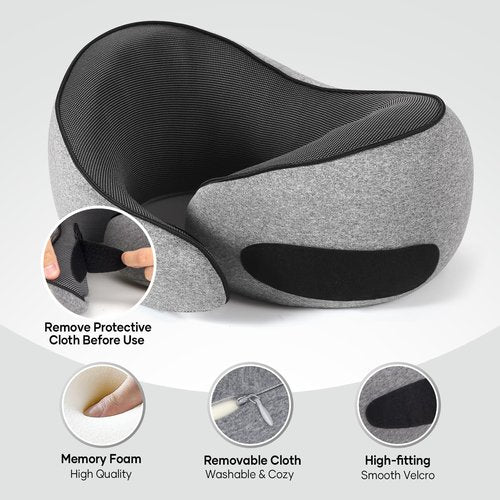 NOCRLG Travel Pillow, Travel Neck Pillow for Airplanes Car, 100% Pure Memory Foam Travel Pillow, Sleeping Essentials for Long Flight 360° Head Support Degree Comfort and Breathability Yellow