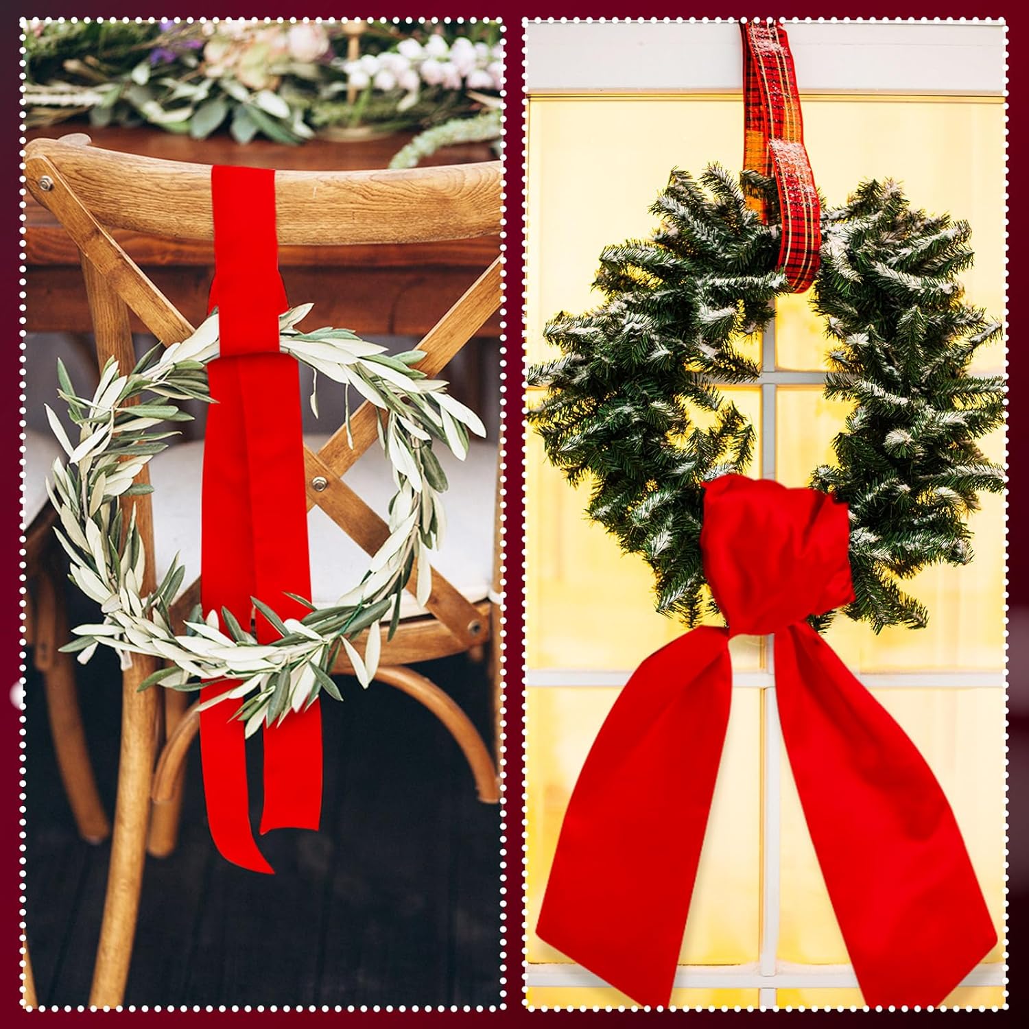 VitalCozy Wreath Sash Set - Embroidery Monogram Accessories for Farmhouse Decor | Red, 4.5" W X 56" L