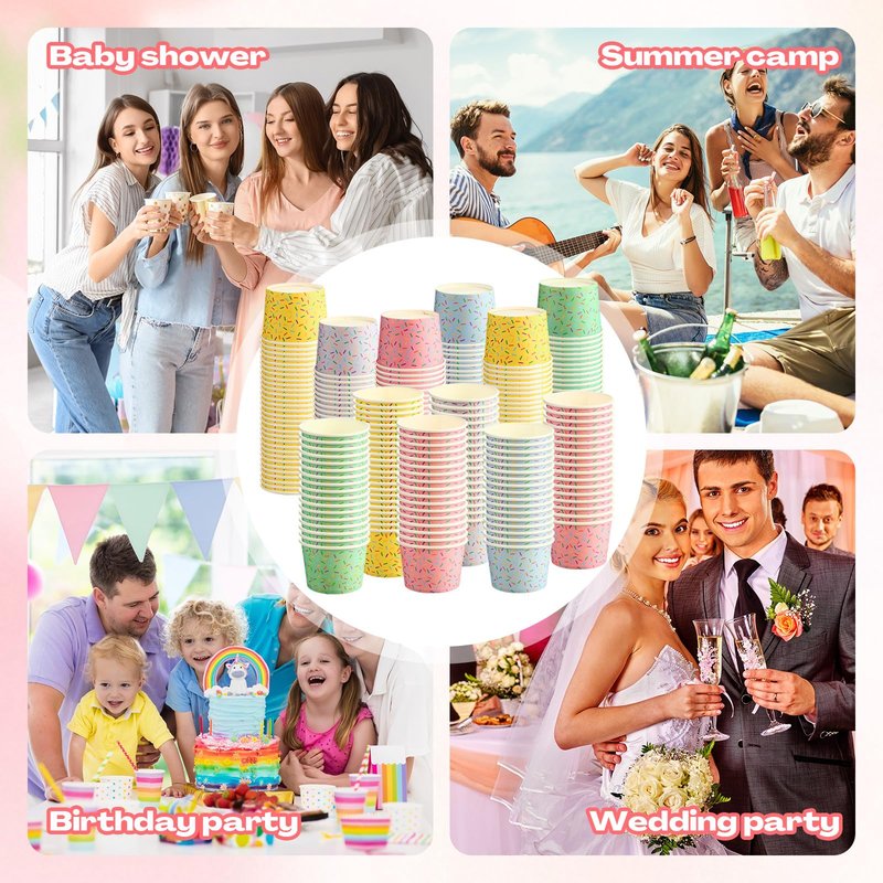 Jingmore 50 Pcs Paper Ice Cream Cups 8 oz Sprinkles Disposable Dessert Bowls Color Disposable Ice Cream Bowls Containers for Hot and Cold Party Supplies Cups Food Containers for Dessert Snack Yogurt