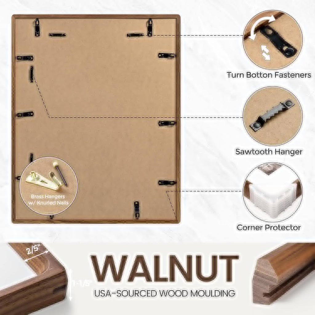 Natural Walnut Wood Picture Frame by USA-Sourced | Handcrafted 11x14 with Tempered Glass for 8x10 Photos