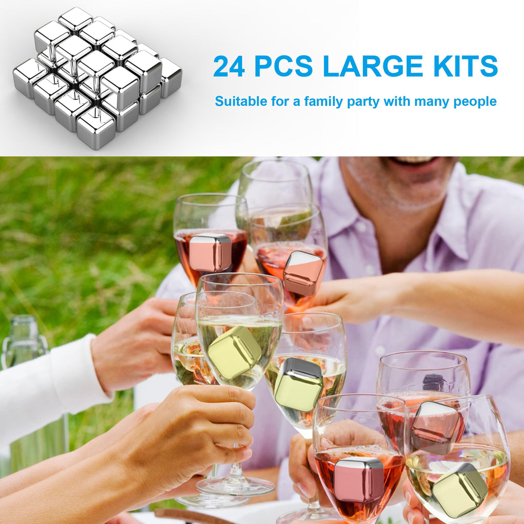 24 Pack Stainless Steel Ice Cubes Reusable - Ice Cubes Stainless with Ice Tongs and Whiskey Stones - Gifts for Men Dad Christmas for Drinks, Whiskey, Vodka, Chilling Rocks, Chilling Rocks for Drinks