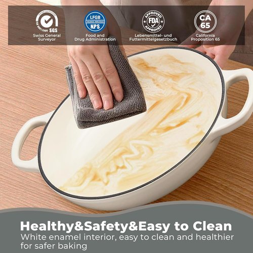 Cast Iron Dutch Oven by [Brand Name] - 6Qt Sourdough Bread Baking Pan with Lid | Enameled, Oven Safe to 482℉, White