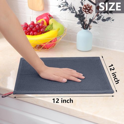 Homaxy 100% Cotton Waffle Weave Dish Cloths - Ultra Soft & Absorbent 4-Pack | Quick Drying, Dark Grey, 12 x 12 Inches
