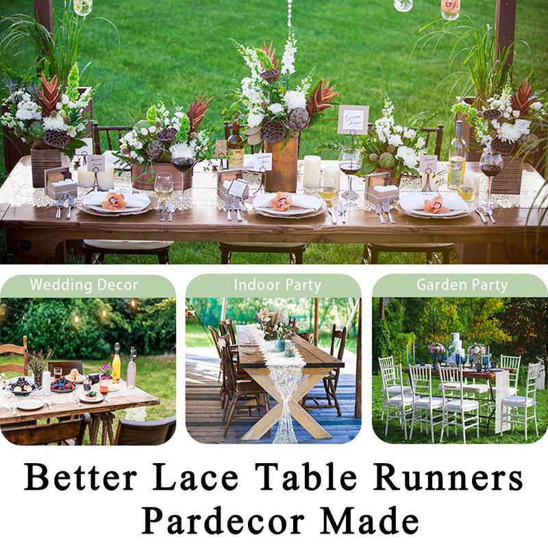 Pardecor Elegant Pardecor 2-Pack 14x120-Inch Lace Table Runner, White Floral Design for Rustic Boho Wedding, Bridal Shower, and Special Events