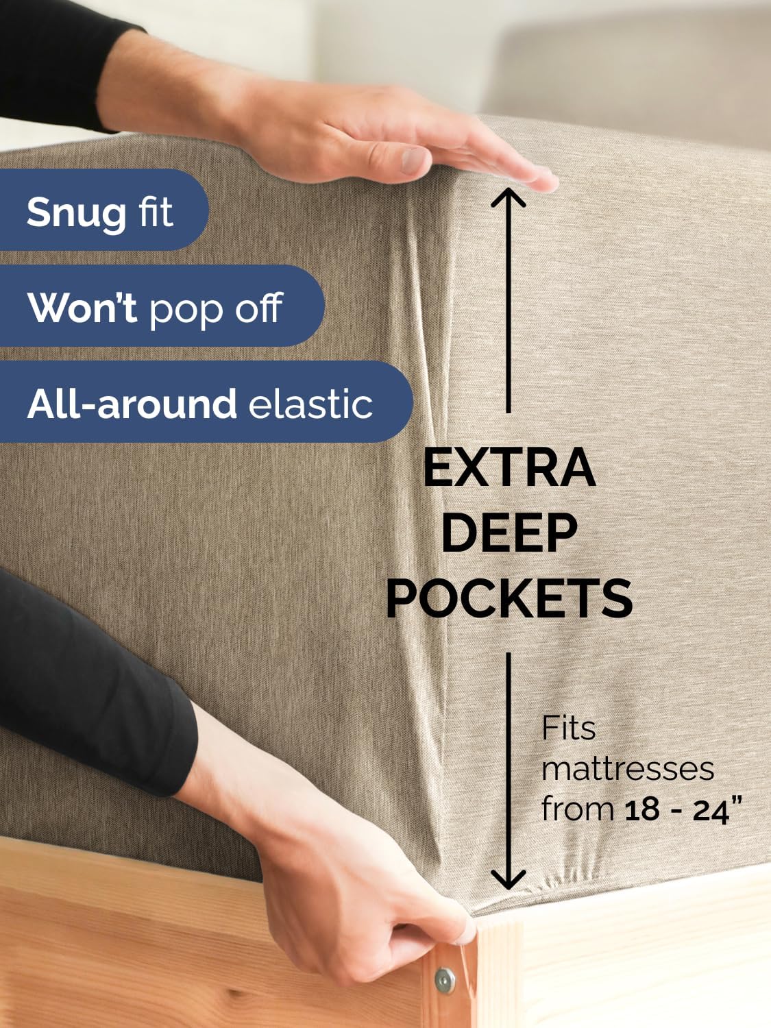 Skiennix Extra Deep Split King Sheet Set - 7 Piece Breathable Cooling Bedding - Soft Wrinkle-Free Heathered Beige