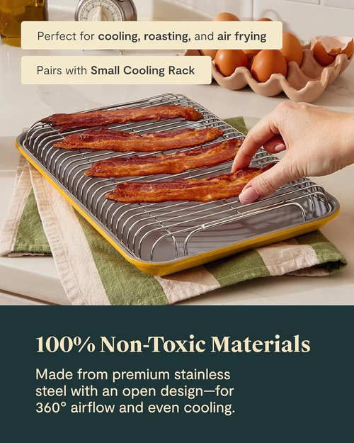 Caraway Stainless Steel Cooling Rack - 9" x 13" - Ideal for Cooling Baked Goods & Icing - Fits Small Baking Sheet