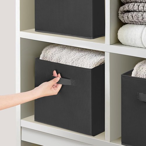 Easi 11-Inch Cube Storage Bins - Collapsible Fabric Organizer with Handles | Black Storage Basket for Closet & Shelves