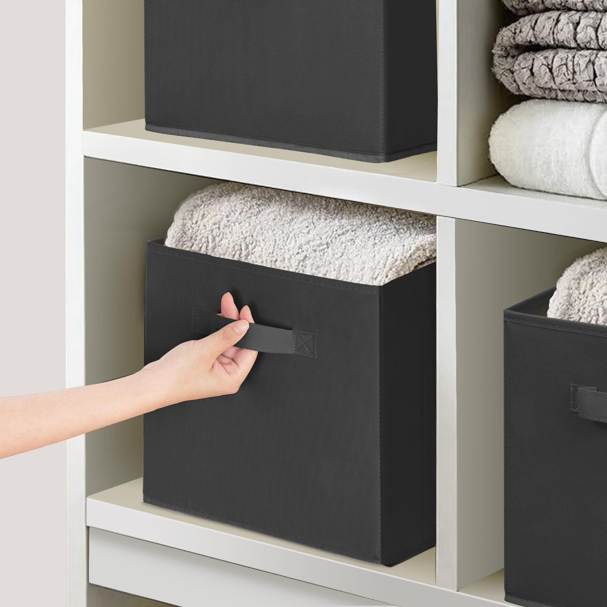 STORAGEIDEAS 11x11 Inch Storage Bins Cubes, Fabric Foldable Storage Box, Collapsible Closet Organizer for Clothes, Blankets, Office, Bedroom, Living Room, Shelf Cabinet, Bookcase, Black, 12 Pack