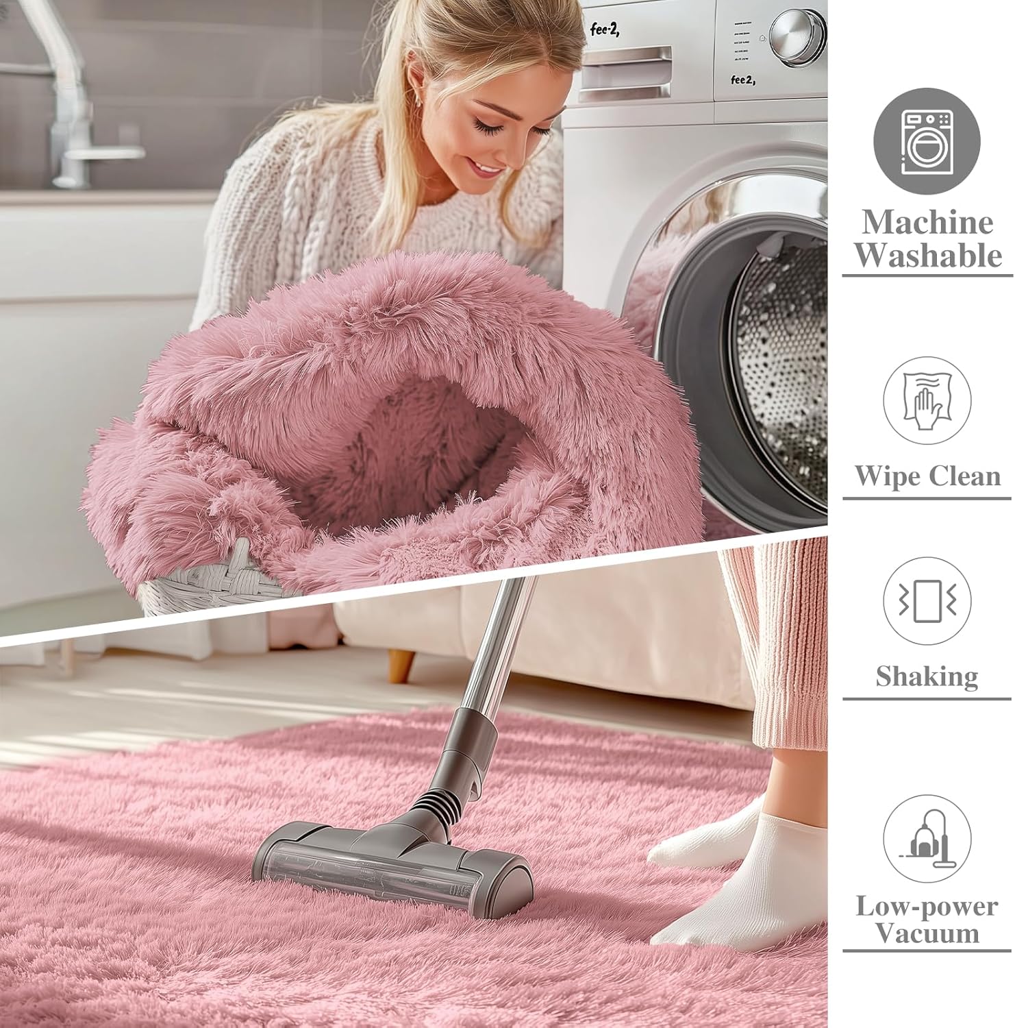 OLANLY Soft Fluffy Shaggy Bedside Rug - Machine Washable 2x3 ft | Pale Pink Indoor Carpet for Kids & Nursery