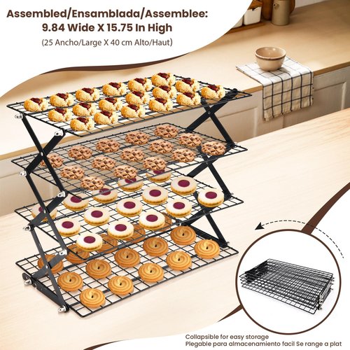 2/3/4-Tier collapsible cooling rack for baking,Folding Cooling Grid,Adjustable Stackable Roasting Cooking Drying Wire Cooling Rack for Cookies Baking