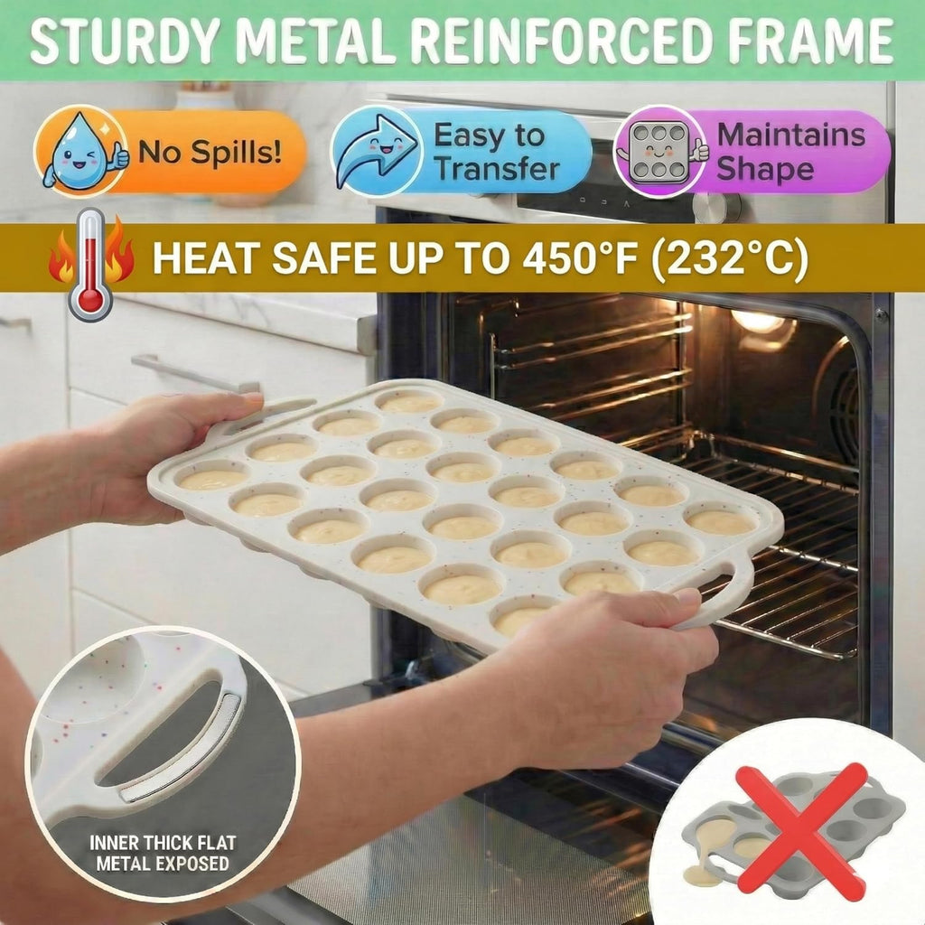 Skiennix Silicone Muffin Pan Set - 2-Pack Regular 12 Cup & Mini 24-Cup - Nonstick, BPA-Free, Dishwasher-Safe, Cream
