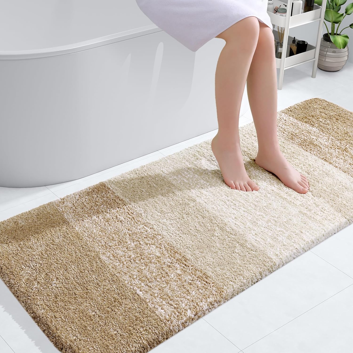 OLANLY Large Bathroom Rug Mat - Extra Soft Microfiber, Quick Dry & Machine Washable | 44x32, Tan