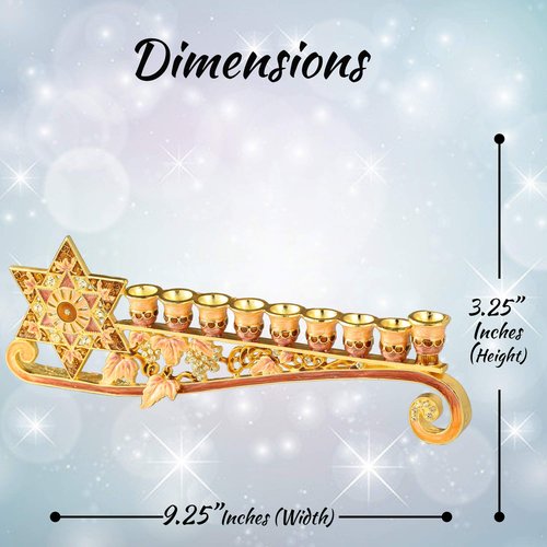 Matashi 9.25 Inch Long Hand Painted Enamel Menorah Candelabra Embellished with a Star of David Design and Embellished with Gold Accents Crystals