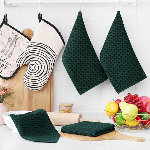 Homaxy Kitchen Dish Cloths - 100% Cotton Waffle Weave, Ultra Soft & Absorbent | 12x12 Inches, 6-Pack, Blackish Green