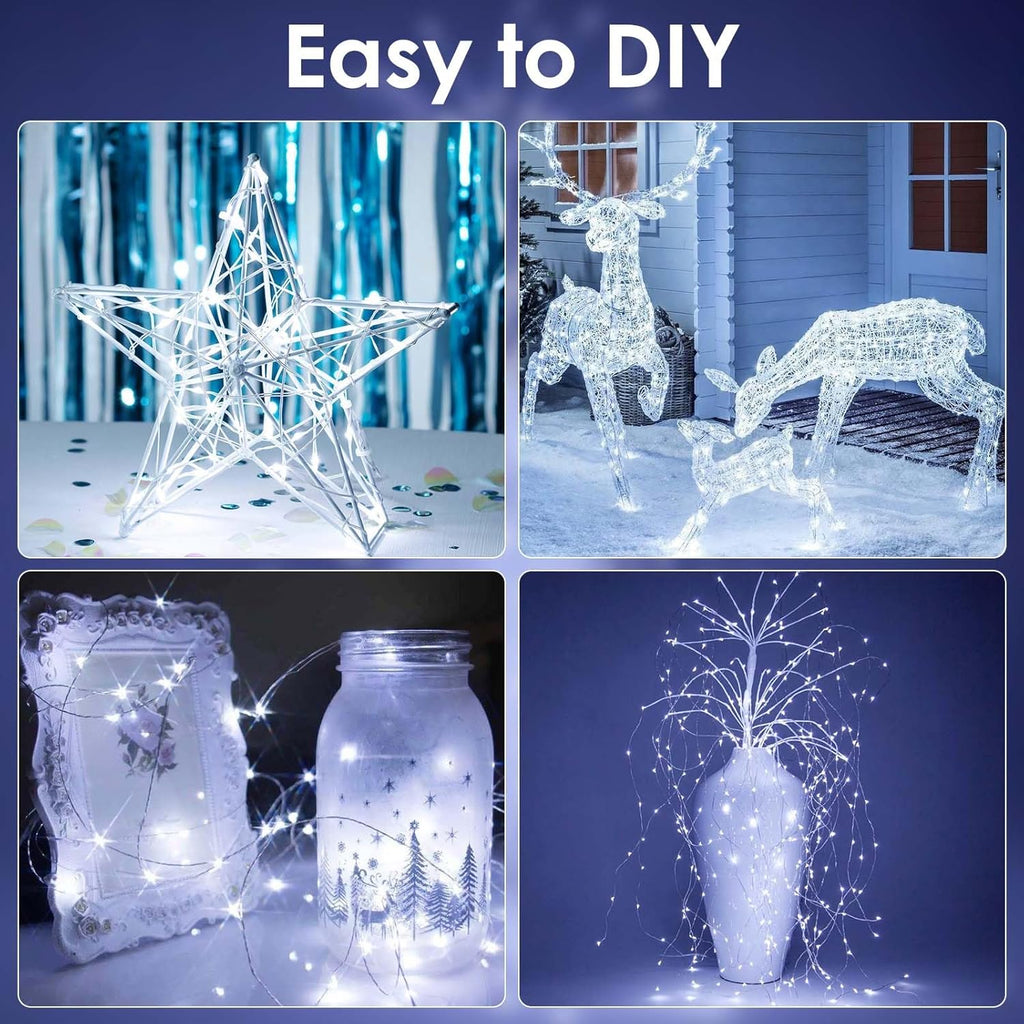 Skiennix 8-Pack Battery Operated Fairy Lights - Waterproof 16 FT 50 LED String Lights with Remote & Timer | Cool White Indoor/Outdoor Décor