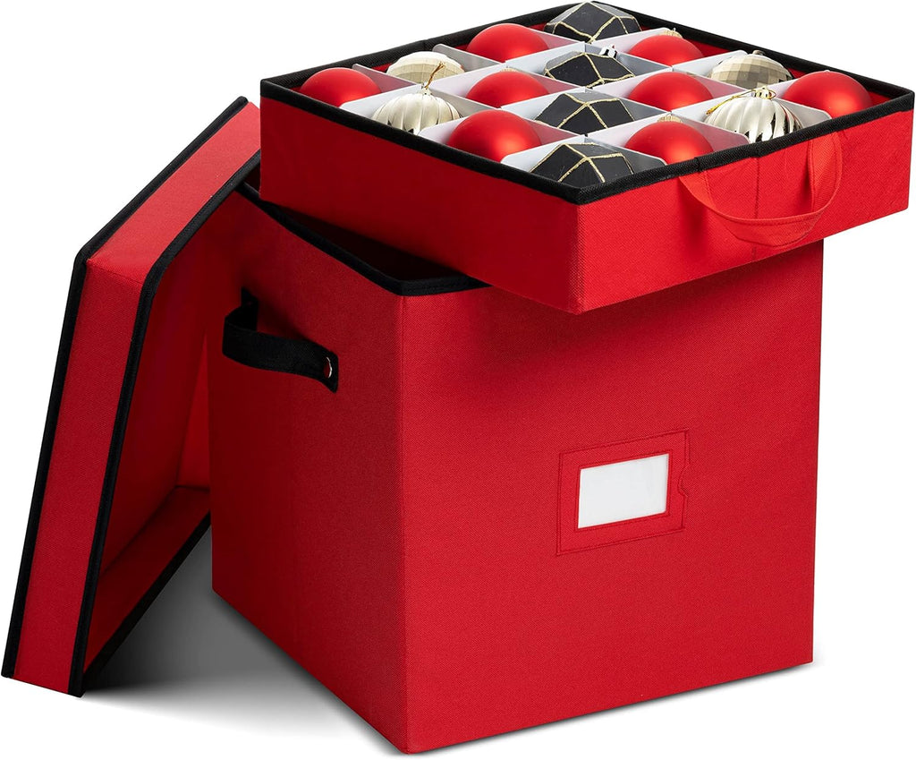 Zober Christmas Ornament Storage Box | Stores 64 Ornaments in Tear-Proof Non-Woven Design - Red