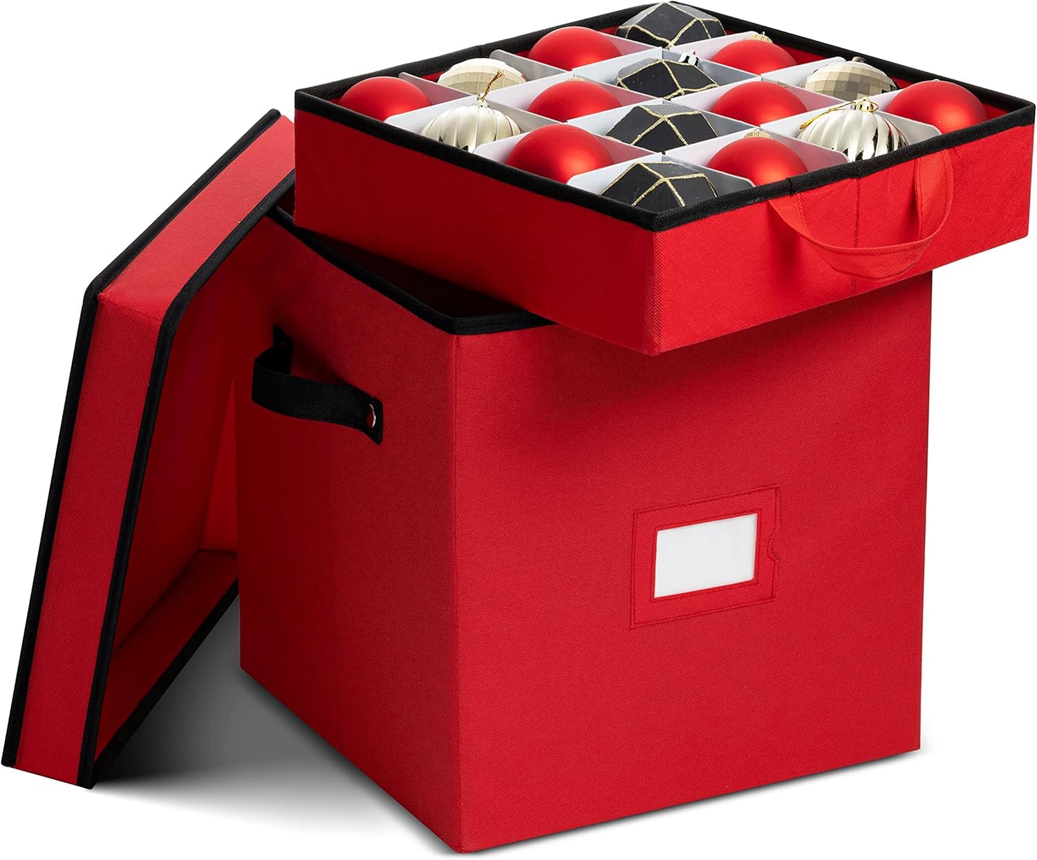 Zober Christmas Ornament Storage Box | Stores 64 Ornaments in Tear-Proof Non-Woven Design - Red