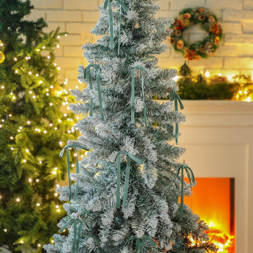 Skiennix Velvet Bows | 24 Pcs Vintage Double-Faced Ribbon Ornaments for Christmas Tree & Wreaths - Sage Green (5 x 7 Inch)