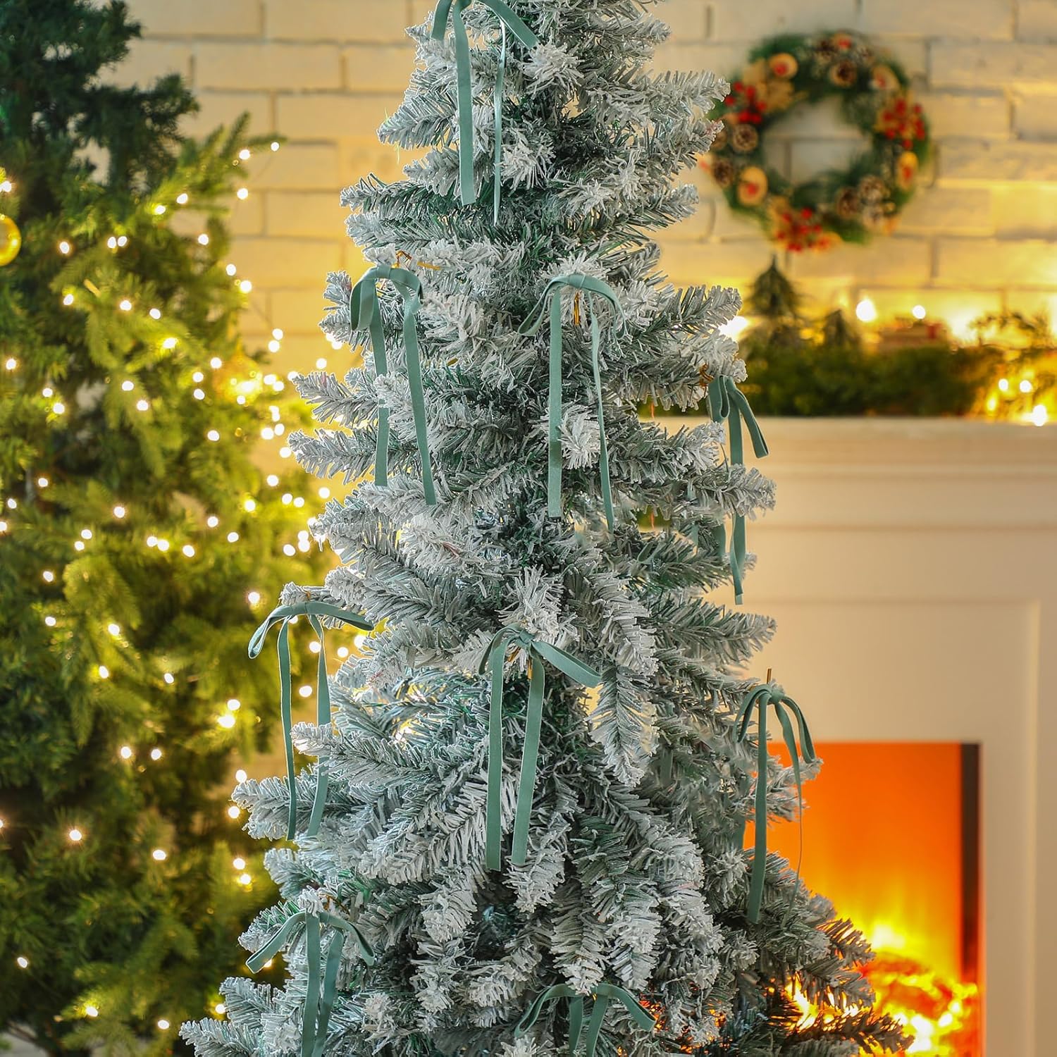 Skiennix Velvet Bows | 24 Pcs Vintage Double-Faced Ribbon Ornaments for Christmas Tree & Wreaths - Sage Green (5 x 7 Inch)