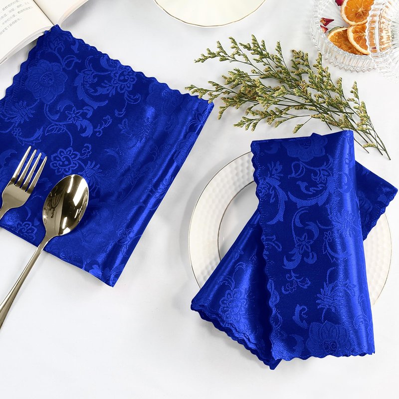Cobedzy 60 Pack Royal Blue Satin Cloth Napkins, 17x17 Inch Satin Napkins Damask Cloth Napkins Jacquard Dinner Napkins Luxurious Cloth Napkin for Wedding Banquet Party Restaurant Dinner Decoration