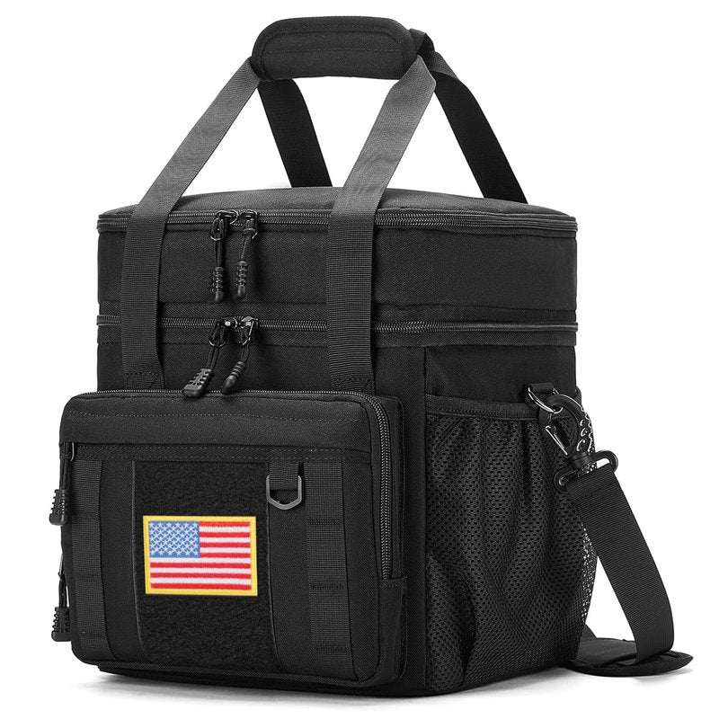 Gafetrey Expandable Large Tactical Lunch Box for Adults, Heavy Duty Durable Lunch Cooler Bag with MOLLE Lunch Pail for Work Camping Fishing Picnic (Black-Camo, 24L)