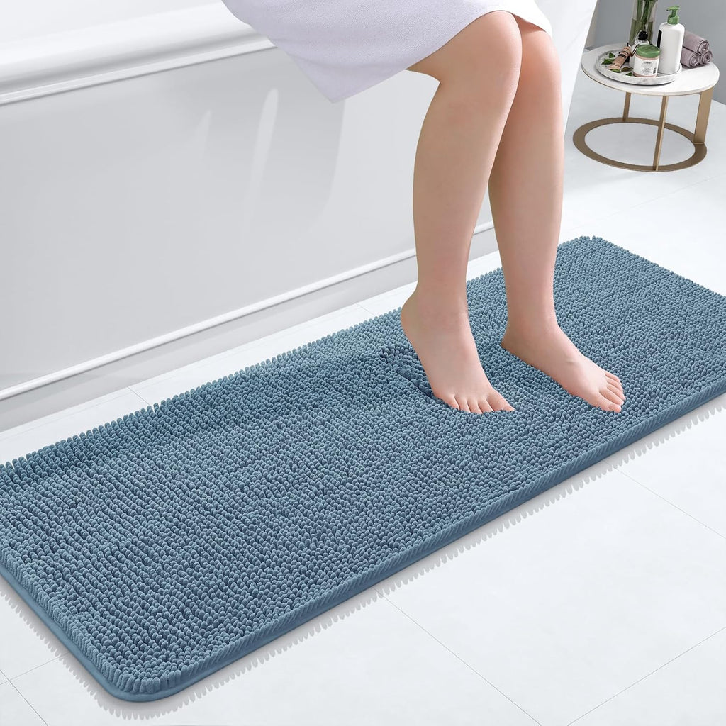 OLANLY Bathroom Runner Rugs - Soft Absorbent Chenille Bath Mats | Quick Dry, Machine Washable, 47x17, Airy Blue