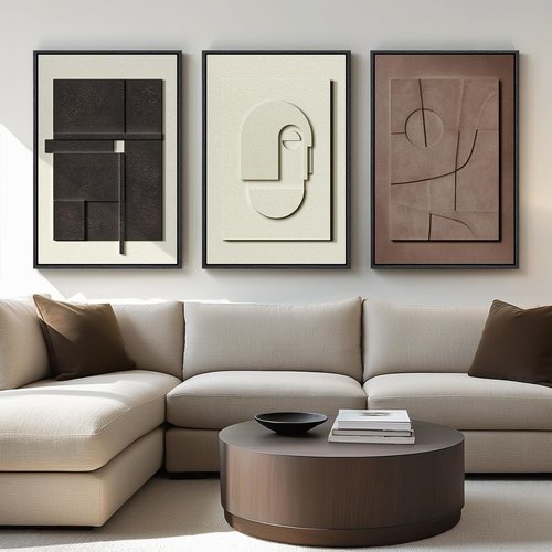 Framed Abstract 3D Textured Wall Art - Modern Neutral Artwork for Living Room | 30x60 Inch Geometric Design