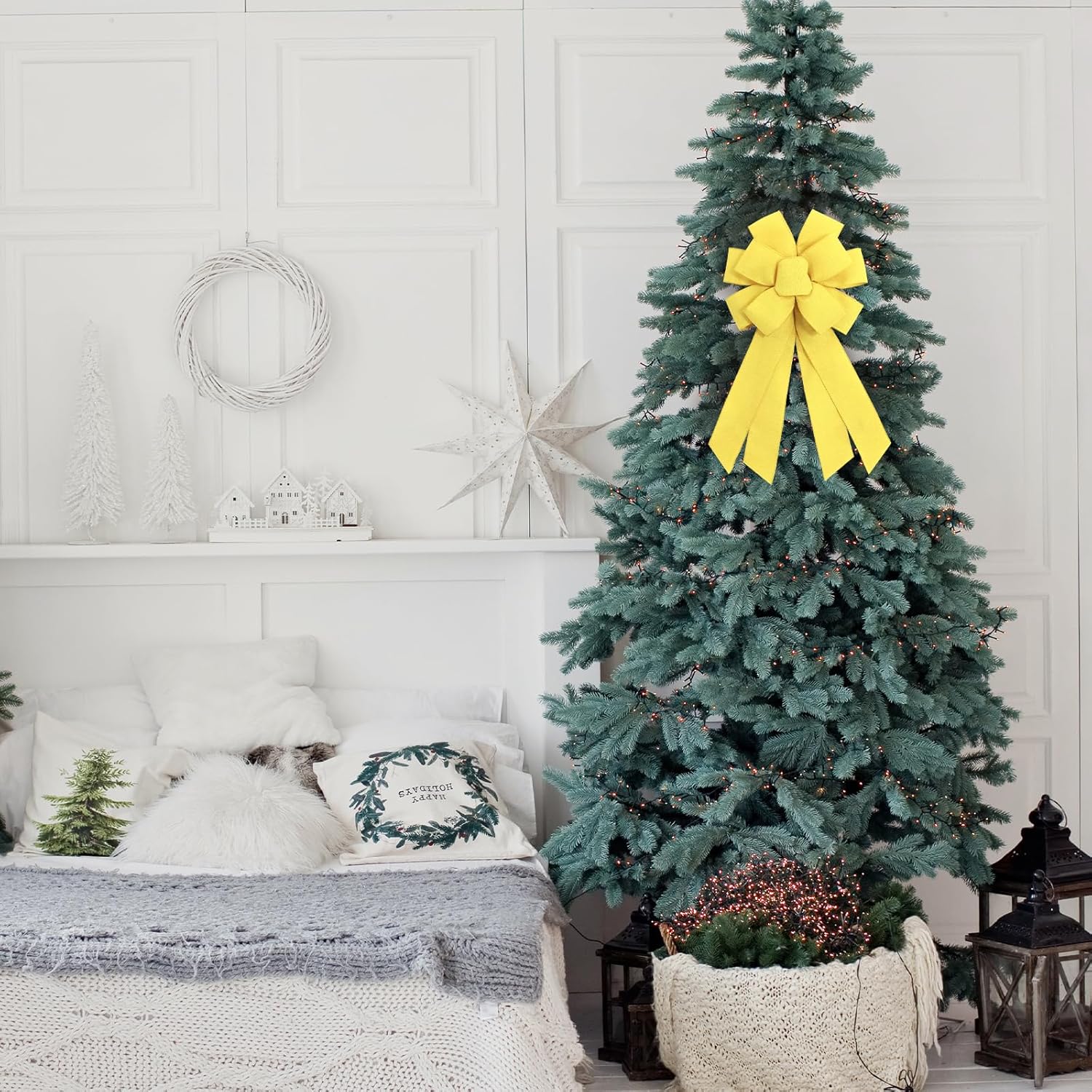 Skiennix Large Yellow Wreath Bow - Perfect for Fall & Thanksgiving Home Decorations | Christmas Farmhouse Style