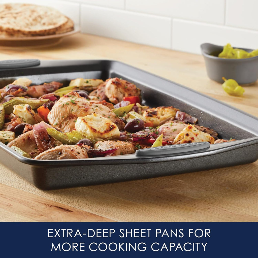 Rachael Ray Nonstick Bakeware Set - 3-Piece Cookie Sheets with Grips in Gray & Sea Salt Gray
