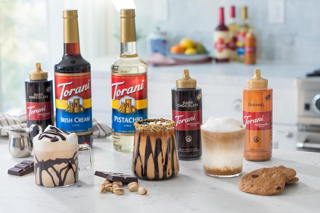 Torani Puremade Dessert & Drink Sauce Variety Pack - Chocolate, Dark Chocolate, White Chocolate & Caramel | 16.5 fl oz (Set of 4)