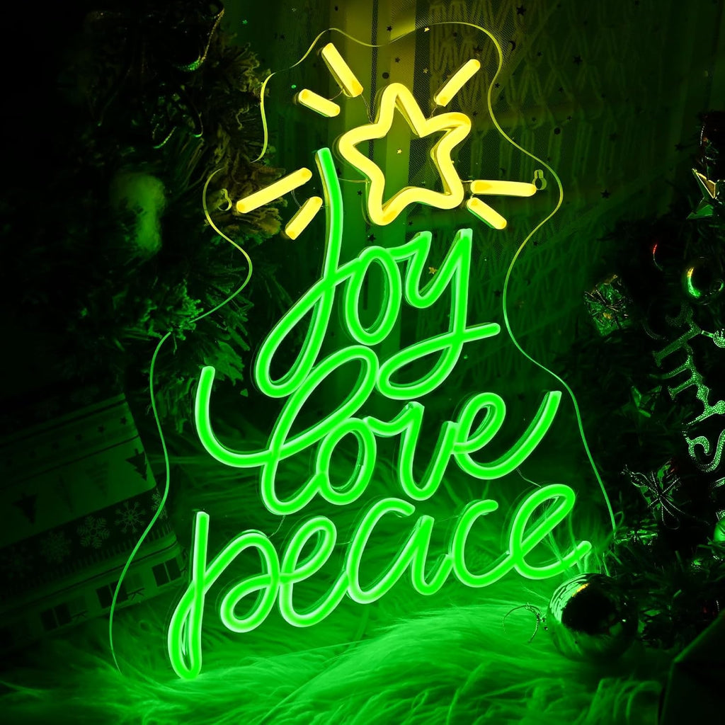 Neon Christmas Tree Sign by [Brand Name] - USB Powered LED Holiday Decor for Wall | Peace, Love, Joy Design