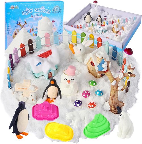 FIIOEOY Snow Sensory Bin - Arctic Animal Figures & Play Sand Art Kit for Kids Ages 3-8