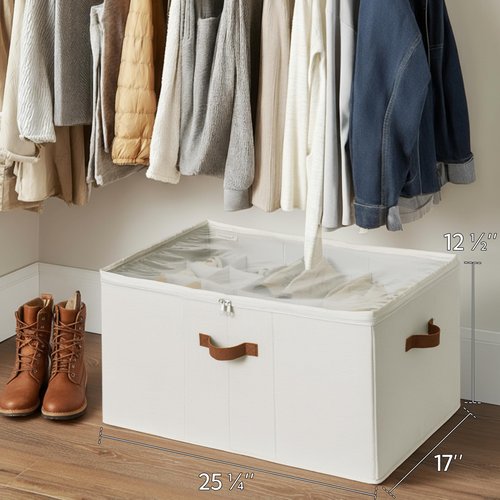 StorageWorks Shoe Organizer for Closet, Fits up to 24 Pairs, Shoe Cubby Storage Containers with Adjustable Dividers and Clear Cover, Beige