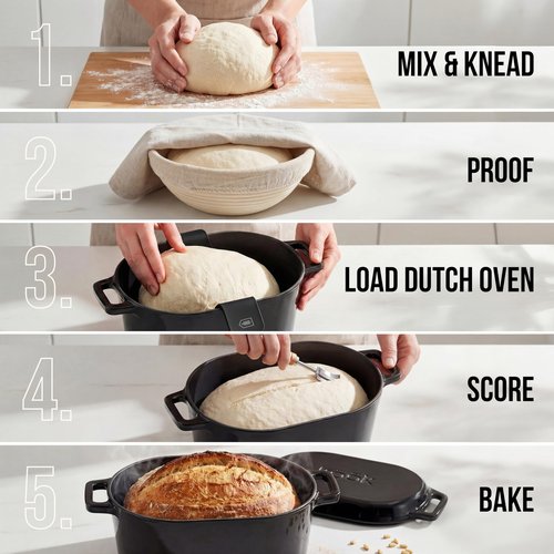 Kook Dutch Oven, for Bread Baking, Sourdough Loaf Pan, Dual Handles, Enameled Cast Iron, with Sling, Dishwasher Safe, 3.4 Qt, Cherry Ombre