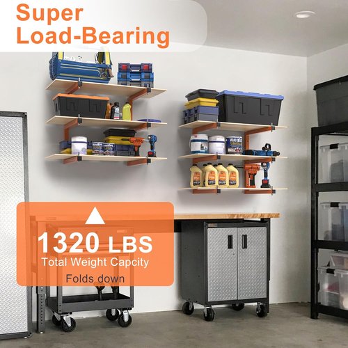 Heavy Duty Lumber Rack by [Brand Name] - 6-Level Wall-Mounted Wood Storage System | 1320 LB Capacity, Orange (4 Pack)