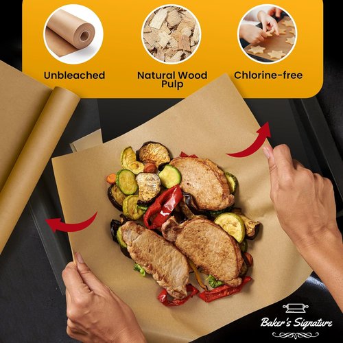 Baker’s Signature Unbleached Parchment Paper Roll - Heavy Duty Non-Stick for Baking & Cooking | 15in x 210ft