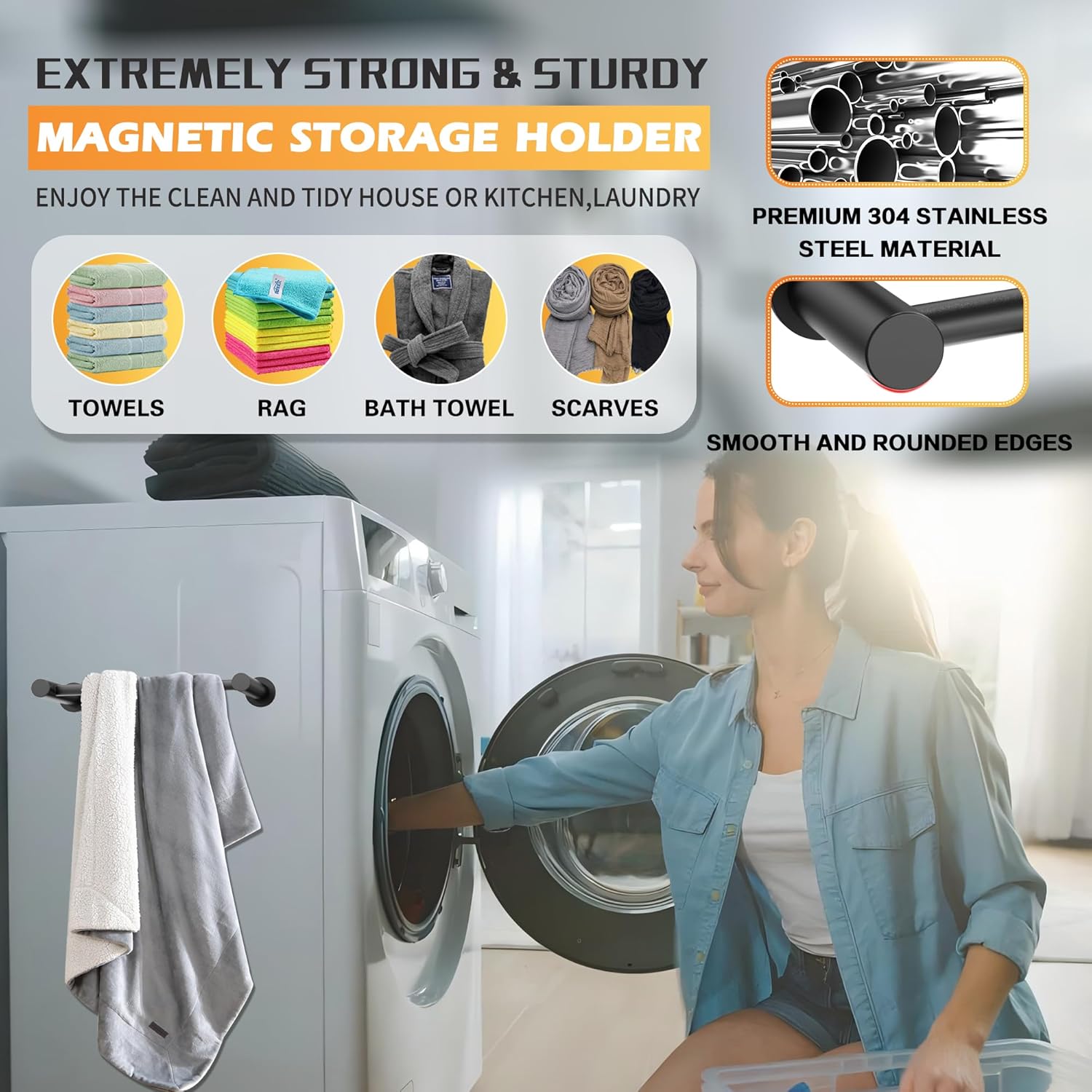 ULIBERMAGNET Magnetic Towel Holder - Adjustable Non-Slip Bar for Whiteboards & Refrigerators | 2 Pack