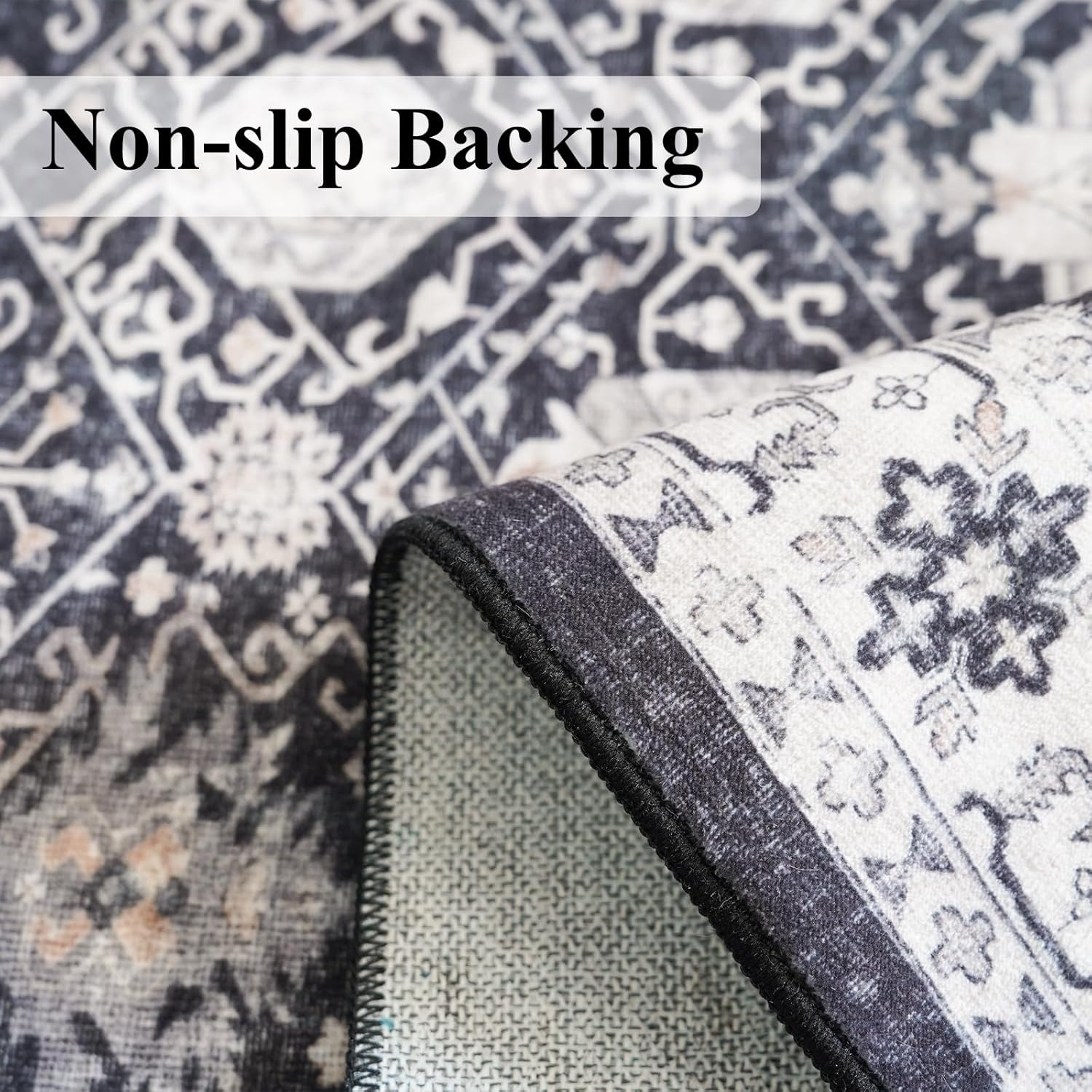 Regine Switzerland 4x10 Washable Hallway Runner Rug - Ultra Soft, Stain Resistant, Non-Slip | Black