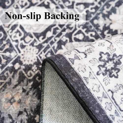 Hallway Washable Runner Rug - Vintage Soft Non-Slip Indoor Carpet for Entryway | 2'6'' x 12', Black